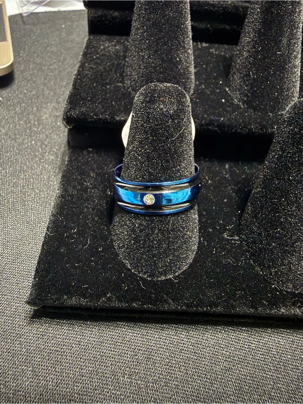 Blue and Black Men's Stainless Steel Band with accent stone